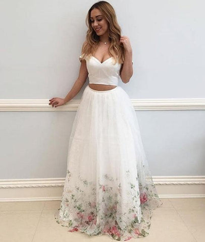 3D Flower Lace White Prom Dresses ...